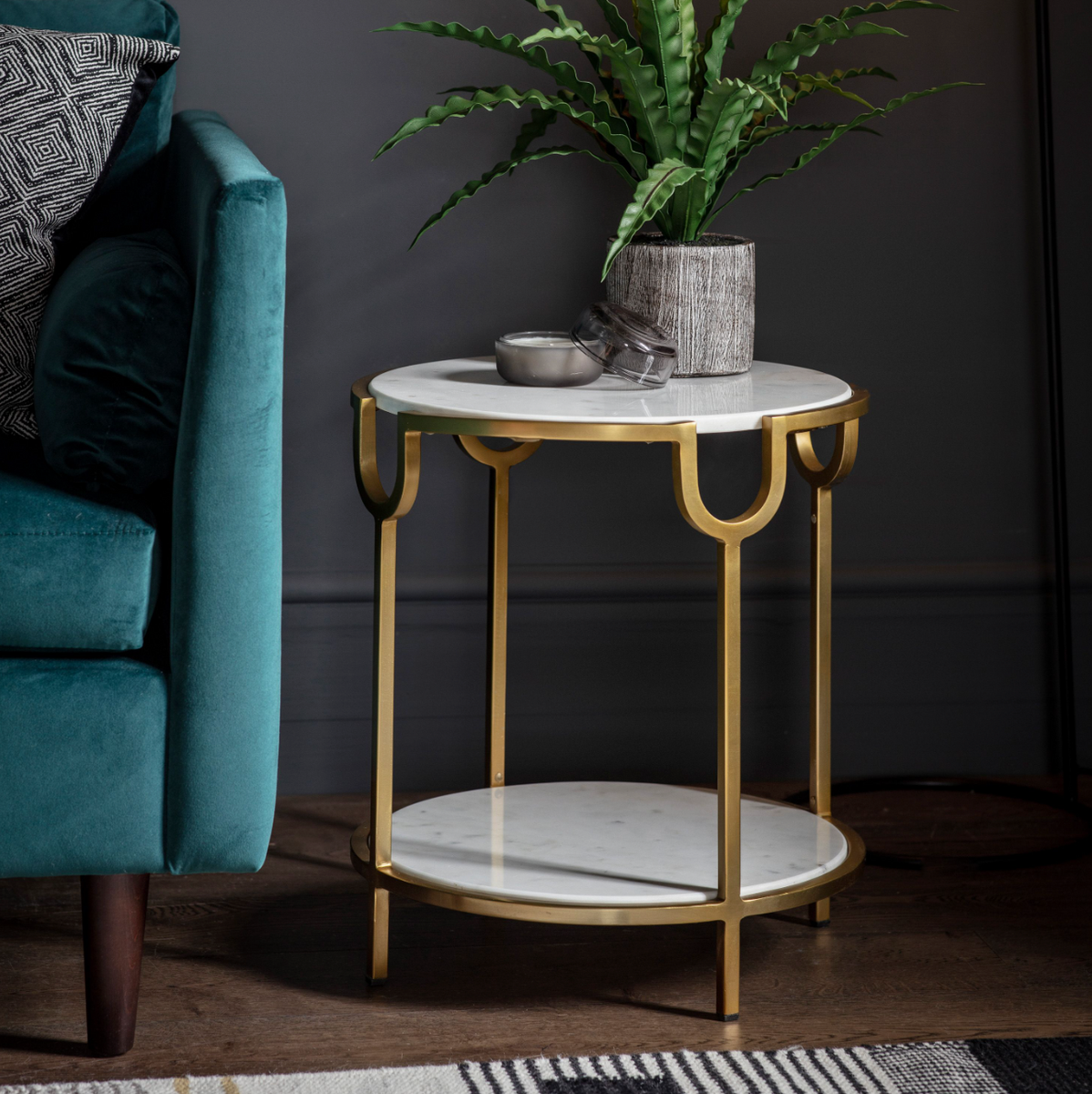 Gold and White Marble Side Table McMillan Interior Designers NI