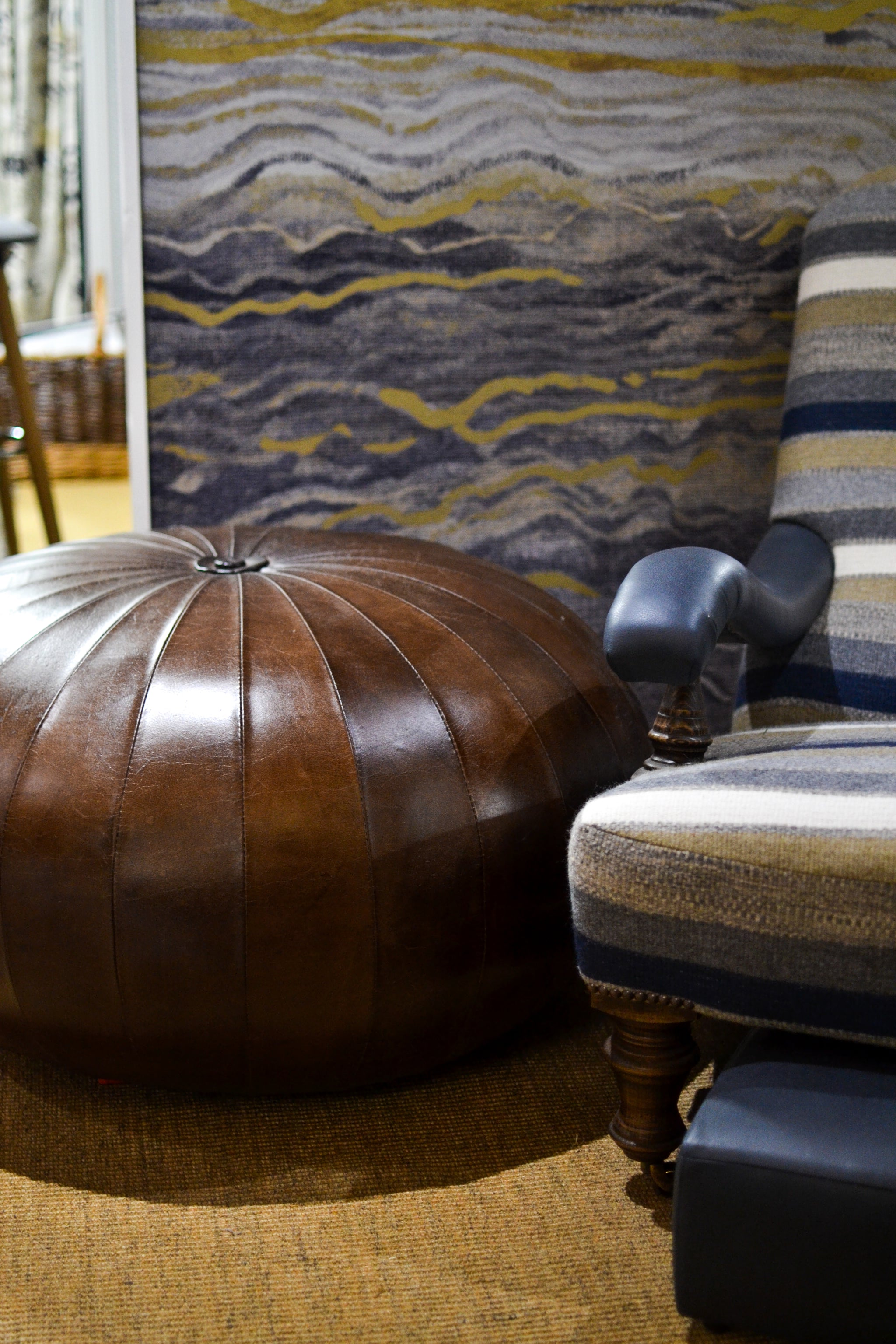 Brown leather pouffe online